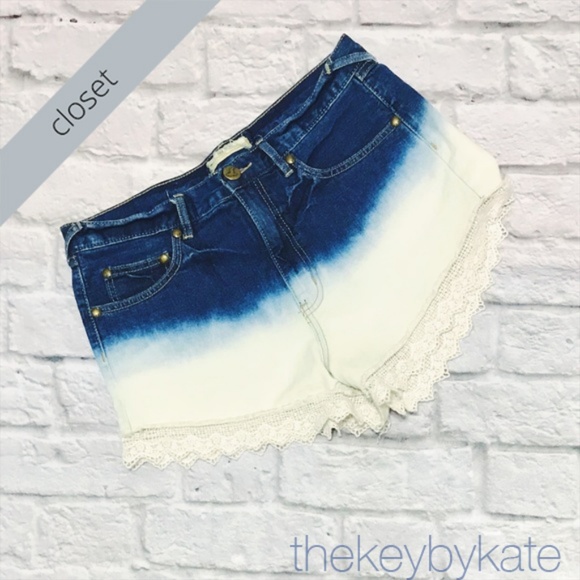 Free People Pants - Free People Ombre Lace Crochet Trim Jean Shorts